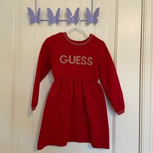 EUC |‎ GUESS Kids toddler girl’s red & gold knit sweater dress — 3T